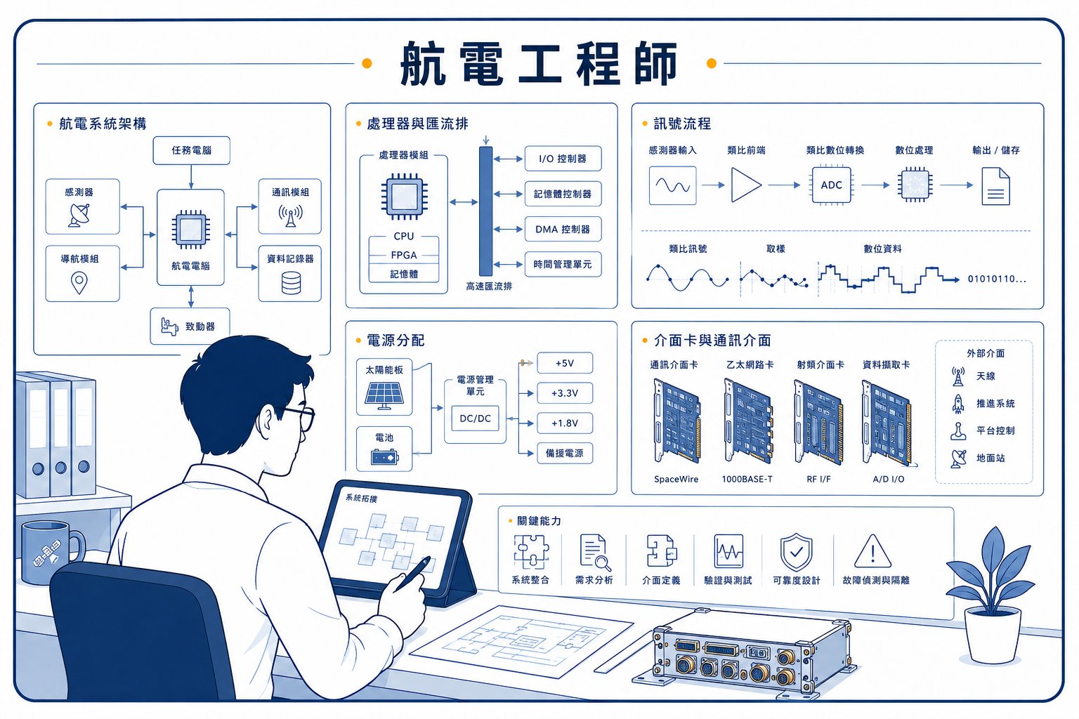 航電工程師的工作情境插畫