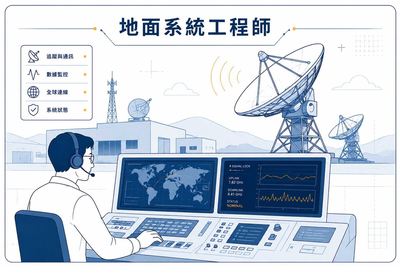 地面系統工程師的工作情境插畫