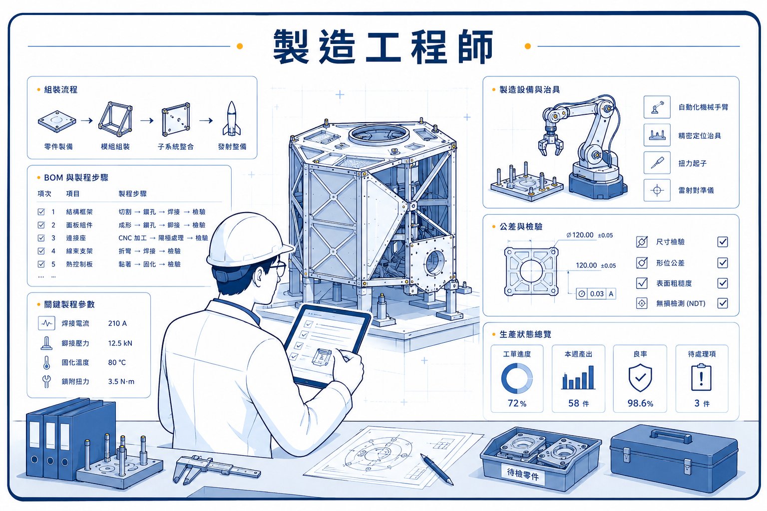 製造工程師的工作情境插畫