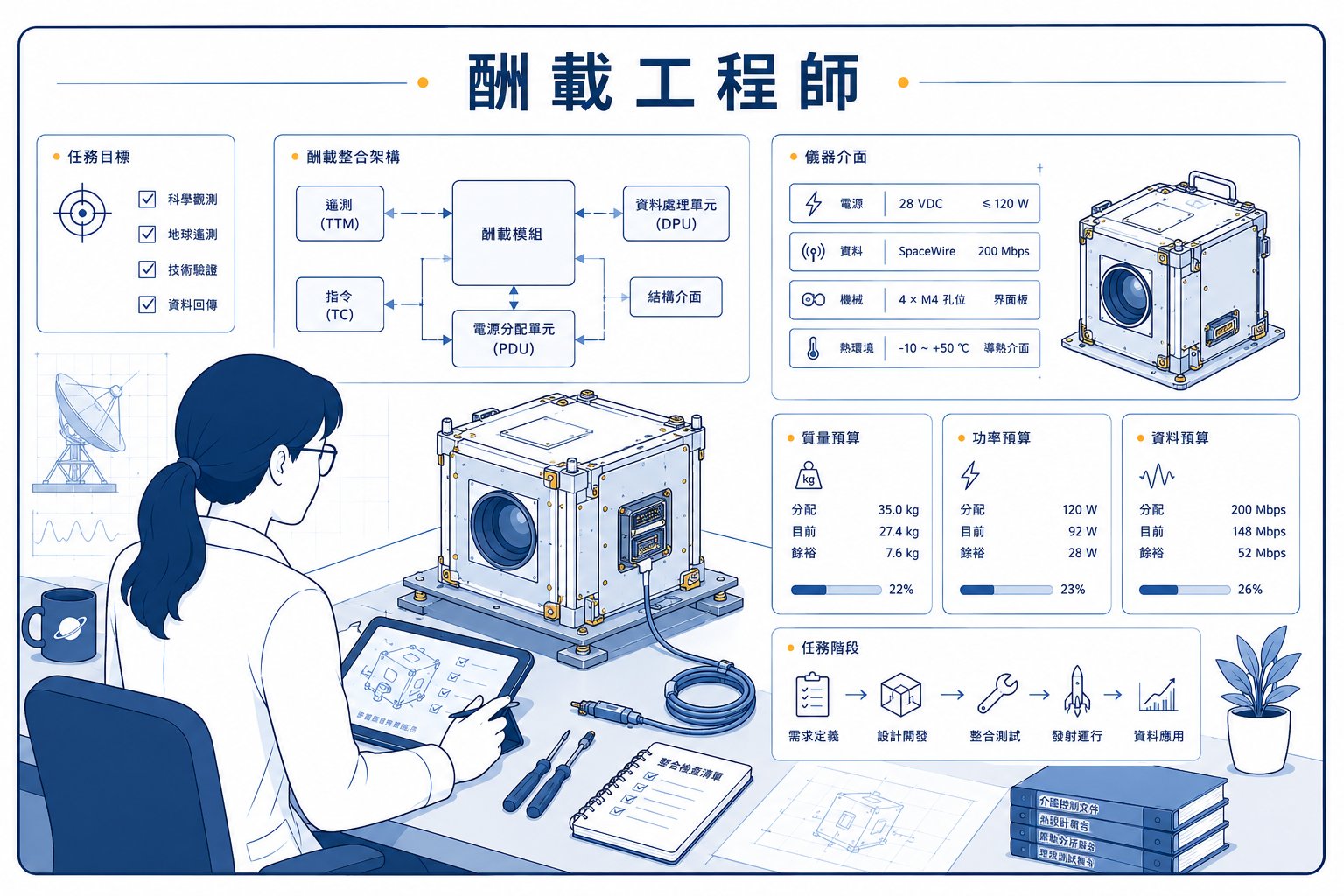 酬載工程師的工作情境插畫