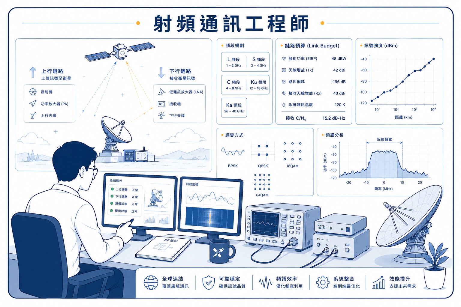 射頻通訊工程師的工作情境插畫